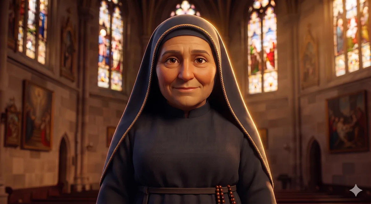 Sr. Maria Celeste, a fictional animated teaching character created by Ordo Digitalis